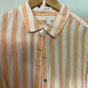 J Jill Linen orange striped Blouse size PL